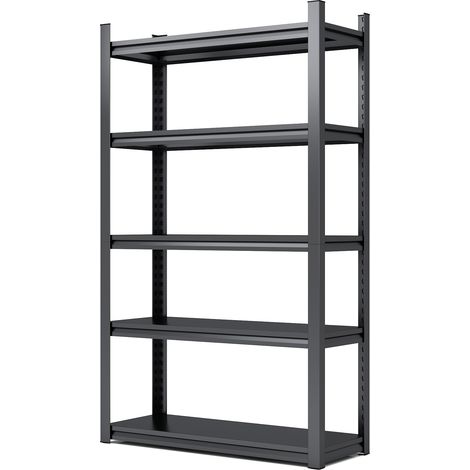 Étagère de rangement lourde 5 niveaux H198cm – Étagère métallique de stockage 650 kg, étagère industrielle réglable pour garage, cave et atelier, noire, H198cm × L120cm × P45.7cm (1/5)