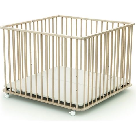 APPRENTI' SAGE - Parc pour bébé - HEGOA 3 - 102 x 101 x 73 cm - Bois de hêtre - Naturel - Ref FMS-93100730 - Pliant pour gain de place - Voir photos pour détails (1/5)