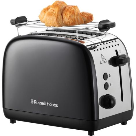 Russell Hobbs Tostapane - 2 Fette - Acciaio Inox Nero Scomparti per toast extra larghi 6 livelli di doratura Scongelamento Funzione solleva e guarda, 1600 W, ColorPlus 26550-56 (1/5)