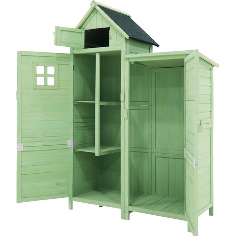 Abri de jardin, armoire de rangement, cabanon à outils, L x P: 118 x 54 cm, 110 x 52 x 170 cm (L x P x H), résistant aux intempéries, bois, vert, toit en PVC (lot, 1 pièce, 1 x armoire à outils)