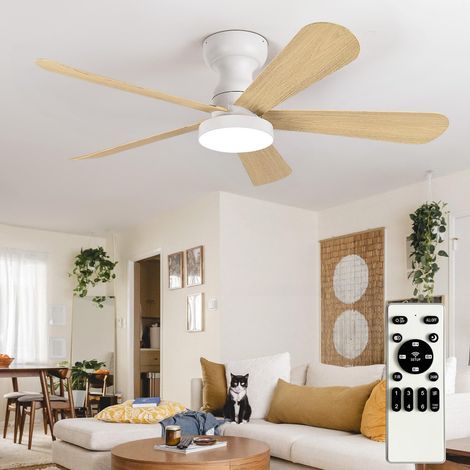 Ventilateur de plafond 105cm avec lumière LED, télécommande, moteur DC réversible, 6 vitesses réglables, Bois