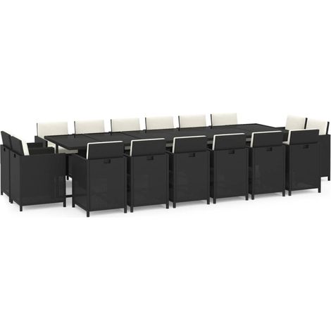 Maison Exclusive - 17-tlg. Garten-Essgruppe mit Kissen Poly Ratta