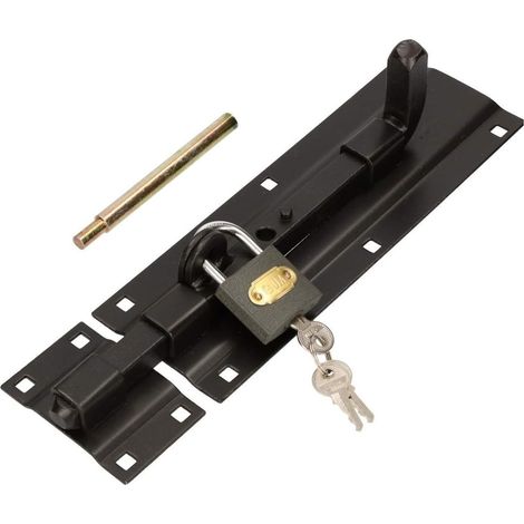 KOTARBAU Verrou de porte 230/77 avec cadenas - Verrou de porte en acier poudré noir (1/5)