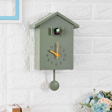 Horloge à coucou vintage avec pendule, voix d'appel, maison d'oiseau, décoration murale pour la maison, le salon, le bureau (vert) (1/5)