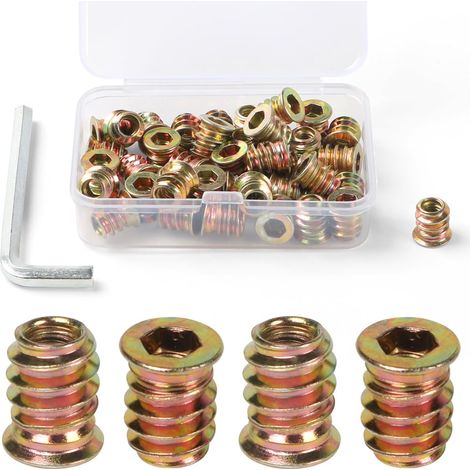Insert Fileté Bois M5 x 10mm, 40 Pièces Insert à Vis, Écrous à Visser, Inserts D'écrou Borgne Ecrou Hexagonal, Douille Filetée Visser Metal Zinc Intérieur Manchons, pour Meubles en Bois (1/5)