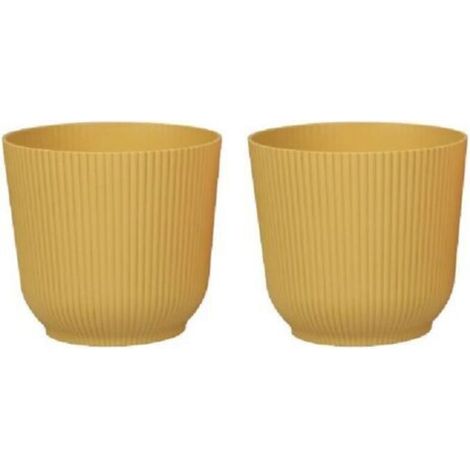 Vasi da fiori rotondi, robusti e leggeri in plastica opaca, per soggiorno e sala da pranzo - 2 pezzi (giallo senape, 14 cm)