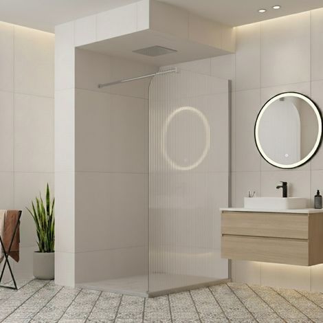 Paroi de douche italienne flûtée - 100 x 195 cm - Chrome - Droite - LUCIA (1/5)