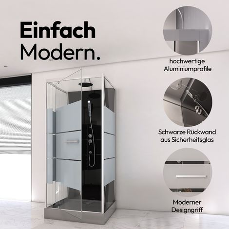 Dusche Komplett MARWELL Komplettdusche Fertigdusche Dusy 80 x 80 x 225 cm - komplett Set inkl. Duschwanne und Armatur - Runddusche mit Fronteinstieg
