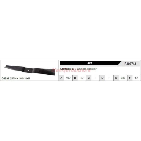 Lama AYP per trattorino tagliaerba rasaerba tosaerba 2 lame piatto 38" R302713