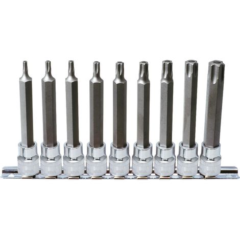 3/8" Jeu de douilles tournevis Torx percé CHROMEplus, longues, 9 pcs TB20-TB60
