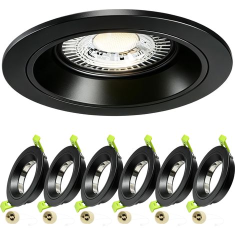 Spot LED Encastrable 230V Aluminium Cadre Avec Douille GU10, Spots de Plafond Trou de Montage 75mm, Encastrable Plafond GU10 Spot LED Salle de Bain, Cuisine et Salon, Lot de 6, Noir (1/5)