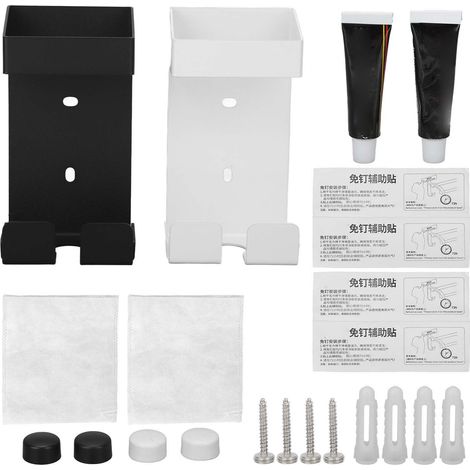 2 pièces Support mural pour fer à friser, rangement élégant en acier inoxydable pour salle de bain, couleur noir et blanc (1/5)