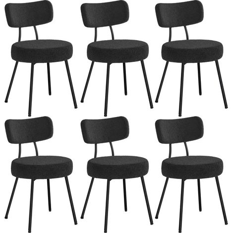 Chaises Salle à Manger, Lot de 6, Tissu Peluche, Dossier Courbé, Chaises de Cuisine, Rembourrées, Cader en Acier, Modernes, Salon, Coiffeuse, Noir d'encre (1/5)