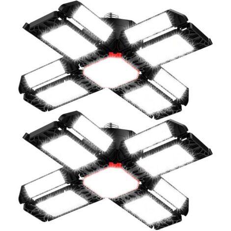 Pair LED-Werkstattlampe, Garagenbeleuchtung, 2 Stück, flexible Deckenleuchte mit 12 verstellbaren Paneelen – E26/E27-Fassung, geeignet für Keller, Werkstatt und Garage
