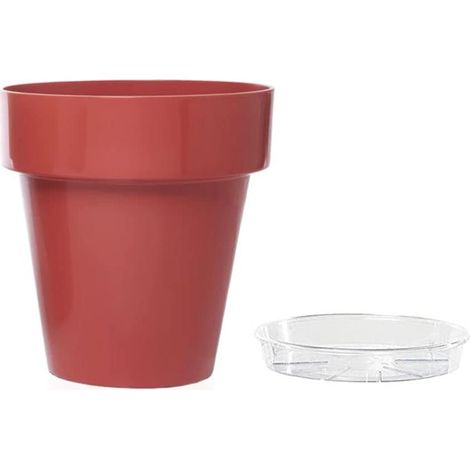 Vasi per fiori e piante Ø 14 cm con sottovaso trasparente Ø 12 cm Vaso rotondo resistente ai raggi UV - Colore Coral (1/4)