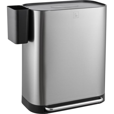 Svita – Poubelle à pédale 60l 2 compartiments avec couvercle argent – Acier inoxydable – Filtre à charbon actif pour neutraliser les odeurs