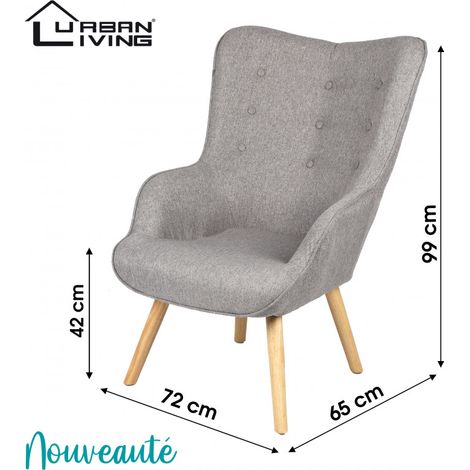 Fauteuil NOOR tissu - Gris clair - Pieds en bois - L 72 x P 65 x H 99 - Livraison gratuite