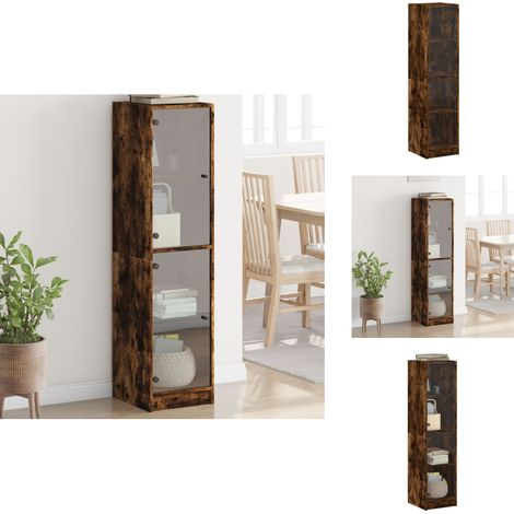 Buffet avec portes en verre chêne fumé 35x37x142 cm - Buffet Design - Meuble Rangement - Armoire Élégante - Commode Moderne - Mobilier Salon (1/5)
