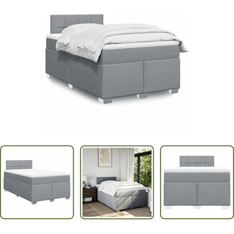 vidaXL Surmatelas - Sommier à lattes de lit et matelas gris clair 120x190 cm tissu (1/5)
