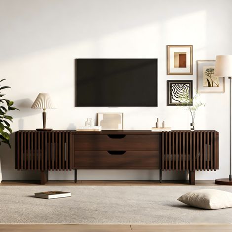 Mobile TV 180x40x45 cm, 2 cassetti, ante a lamelle, MDF, noce scuro (1/5)