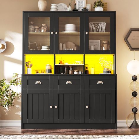 Meubles de cuisine (140 × 40 × 175 cm), armoires hautes, meubles de cuisine latéraux, vitrines, meubles latéraux avec étagères réglables, meubles latéraux avec éclairage LED, couleur de lumière réglab (1/5)