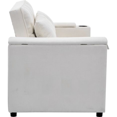 Canapé-lit 3 en 1 (140,5 x 74 x 82 cm) avec dossier réglable, port USB, canapé-lit 2 places, convertible en lit de jour, tablette escamotable et porte-gobelet intégrés, beige. (1/5)