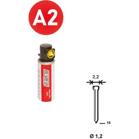 2 000 Pointes Minibrads Inox en Bande (Pack) - 1.2/2.2x15 mm + 2 Cartouches de Gaz Jaune - D-Work (1/5)