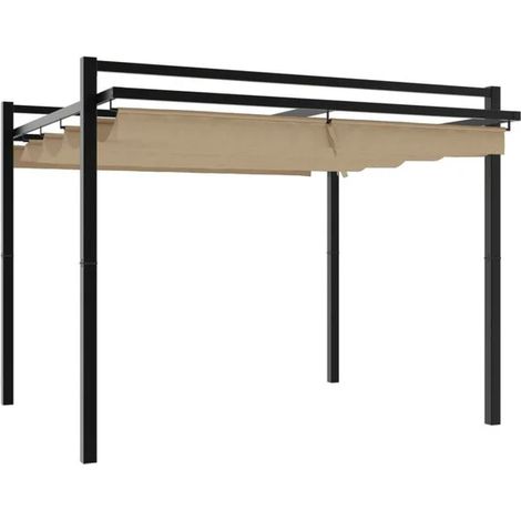 Gazebo de jardin avec toit rétractable, gris-brun, 3x3 mètres, aluminium. (1/5)