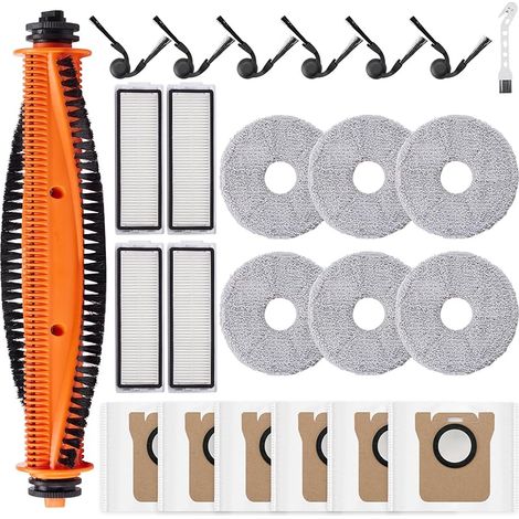 Lot de 24 accessoires pour robot aspirateur Xiaomi Robot Vacuum 5/5 Pro, pièces de rechange avec 1 brosse principale anti-enchevêtrement, 6 tampons de nettoyage, 6 sacs à poussière, 4 filtres, 6 (1/5)