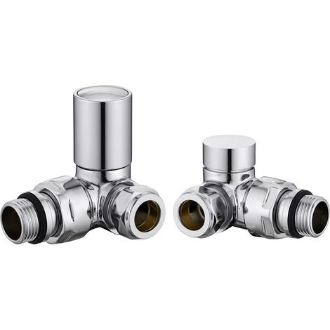 WarmeHaus 15mm Round Head Corner Radiator Valves Corner Towel Rail Valve + Lockshield Valve Chrome