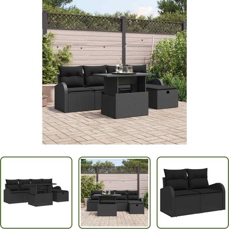 vidaXL Jardin - Ensemble de canapé de jardin avec coussin 6 pcs Noir Poly rotin (1/5)
