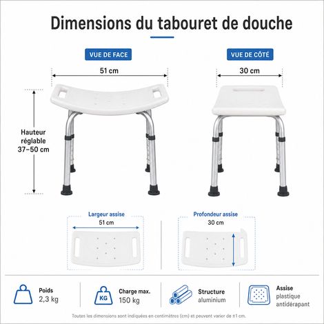 Tabouret de Douche Réglable Antidérapant pour Salle de Bain (1/4)