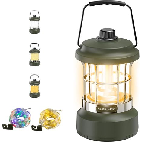 Lanterne Camping Rechargeable, lampe de camping en Plein Air 4 en 1, Portable Lanterne Exterieur, LED Lanterne Camping pour Randonnée, Jardin, Pêche, Lumière d'urgence, Les Activités en Extérieur