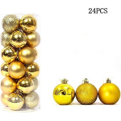 24 boules de Noël dorées de 3 cm, à suspendre au sapin ou à suspendre. Décoration idéale pour Noël et le Nouvel An. (1/5)