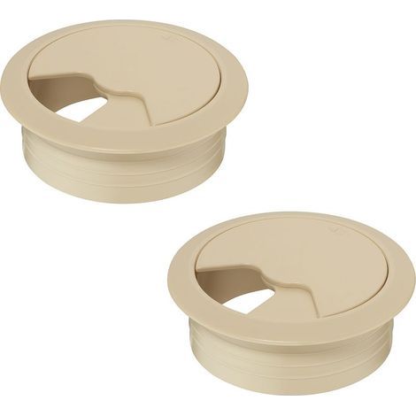 Passe-câble bureau rond encastrable 60mm en plastique beige – Gestion des câbles pour ordinateurs et écrans – Installation facile (1/5)