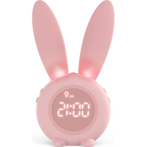 Kinder Lichtwecker Cute Rabbit Kinderwecker Creative Nachttischlampe Snooze-Funktion, zeitgesteuertes Nachtlicht, Kindertagesgeschenk für Kinder, Mädchen (Pink)