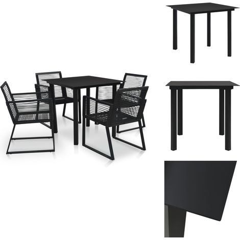 5-tlg. Garten-Essgruppe PVC Rattan Schwarz - Gartensessel - Gartentisch - Gartenmöbel Set - Outdoor Furniture - Balkonmöbeln (1/5)