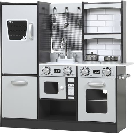Cuisine jouet pour enfants de 3 à 8 ans en bois avec accessoires, marron, évier et boutons avec sons, réfrigérateur