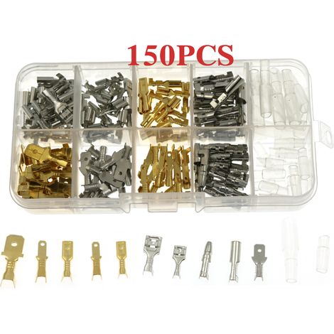 [JAMAIS UTILISÉ]Kit de 150 cosses à sertir mâles/femelles 6,3/4,8/2,8 mm pour voitures, motos et vélos. (1/2)