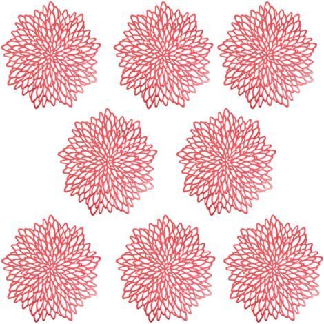 Sets de Table, PVC Lot de 8 Sets de Table Tapis de table Décor Lavables Tapis de Sous-verres Isolants Creux Résistants à la Chaleur Tapis de Table en PVC Résistant, Rouge (1/5)