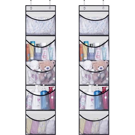 Rangement suspendu pour porte - Pour rangement derrière une porte, chambre, chambre d'enfant, salle de bain - 2 articles - Blanc (1/5)
