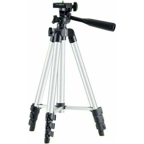Telescopic tripod for laser leveling device, rotary cross laser bubble level, construction laser line level compatible with Dewalt Makita, silver, one piece. (1/4)