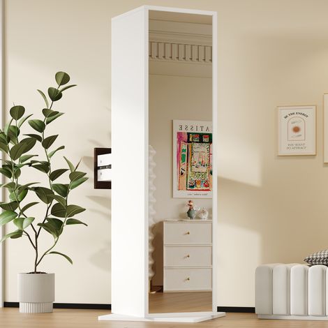 Mobile contenitore girevole con specchio a figura intera 45 x 45 x 168 cm in MDF bianco DESVIAE (1/5)