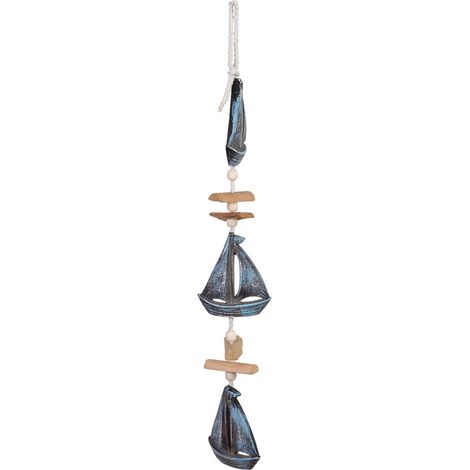 Movil de viento decorativo de madera azul 8x2x50h cm