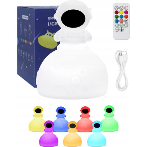 Astronauten-Nachtlampe für Kinder, farbenfrohe Silikon-LED RGB mit Zenwire-Fernbedienung