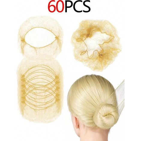 60 Stück elastische, goldene Haarnetze, unsichtbare Haarnetze, Haarknotenhauben. Geeignet für Catering-Services, Ballettfrisuren, zum Schlafen, für Flugbegleiterinnen, Krankenschwestern, feinmaschig. (1/5)