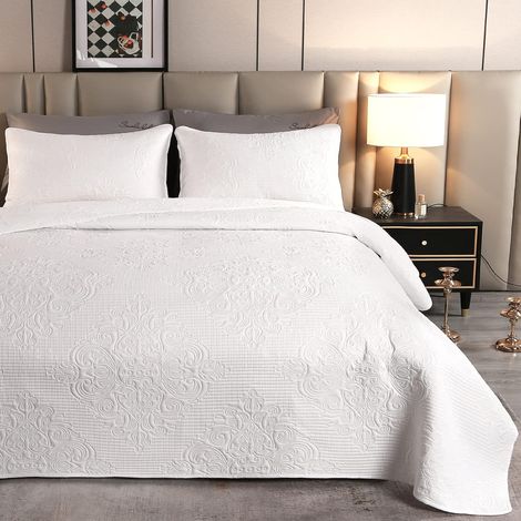 Couvre Lit Dessus de Lit et boutis Blanc matelassé Ultrasonique en Microfibre Brossée Douce et Légère (240x260cm) (1/5)