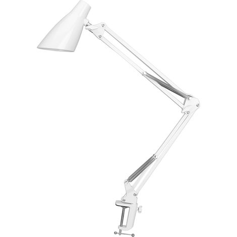 Lampe de bureau à bras articulé avec pince, 3 ports USB, éclairage de 10 niveaux de luminosité, lampe de lecture confortable pour la maison et le bureau (blanche). (1/5)
