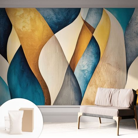 Papier peint intissé décoratif pour salon chambre et cuisine Facile à poser avec colle Abstraction ondulante 312x219 cm (1/5)