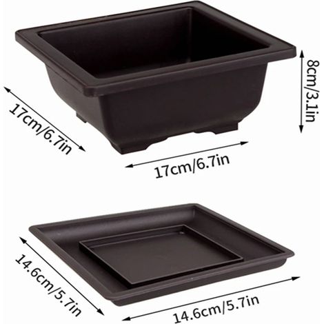 Pot à bonsaï (carré en L avec plateau) - Pot de fleurs imitation terre cuite violette - Pot en plastique - Pot pour plantes succulentes - Jardinière de jardin (1/4)